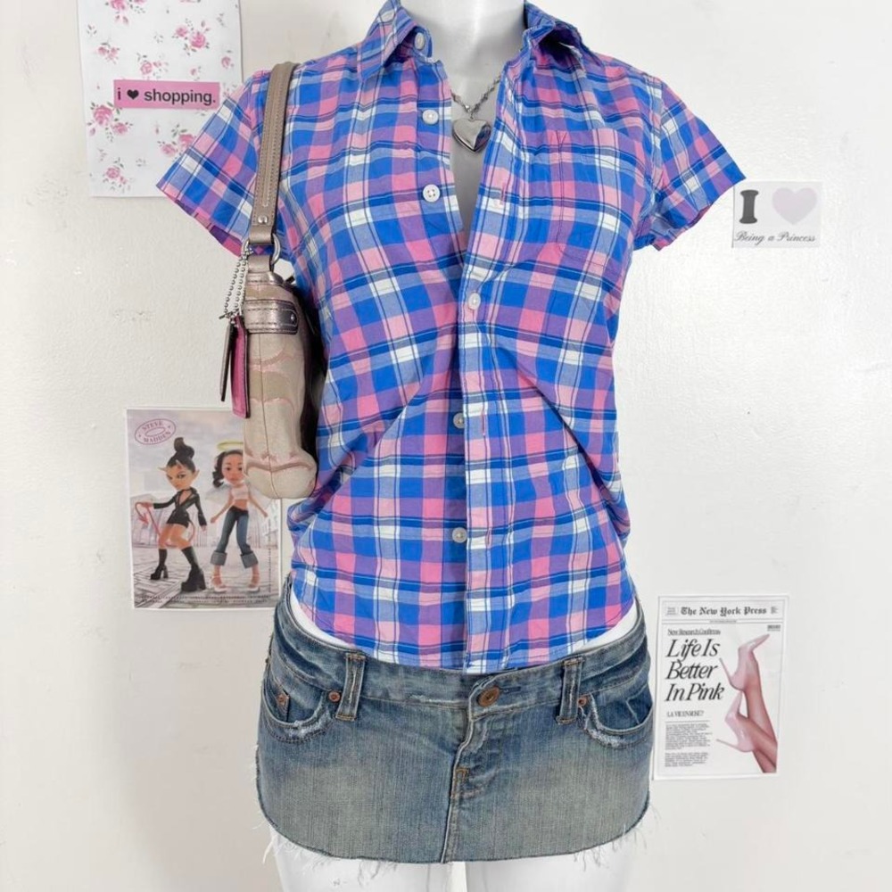 Pink & Blue Plaid Button-Up Shirt